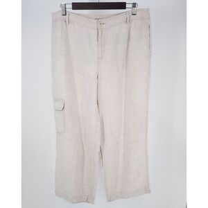 Liz Claiborne Women Capri Crop Pants Size 14 Beige 100%‎ Linen Coastal Vacation
